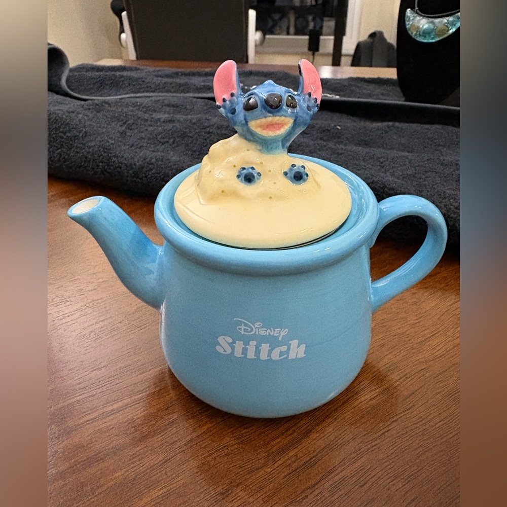 Disney Lilo & Stitch Teapot With Strainer Light Blue 3D Stitch Top Porcelain